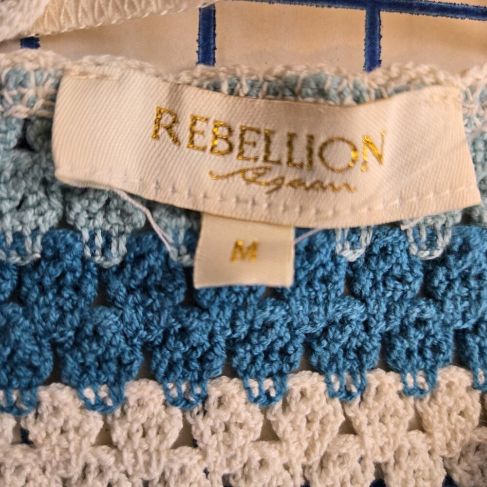 REBELLION Again Sz MED Blue & Aqua Crochet Cropped Top NWT BOHO HIPPIE FESTIVAL - Picture 5 of 6